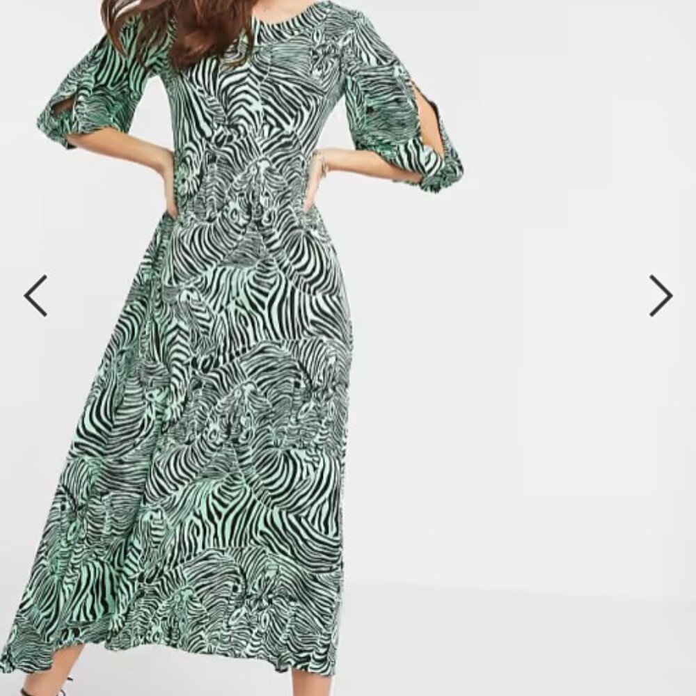 ModCloth Zebra Nature print full sleeve midi Dress Size US 10 (UK 14)